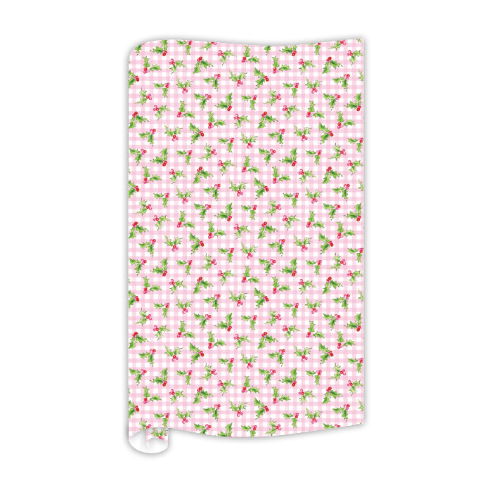 Pink Holly & Gingham Gift Wrap