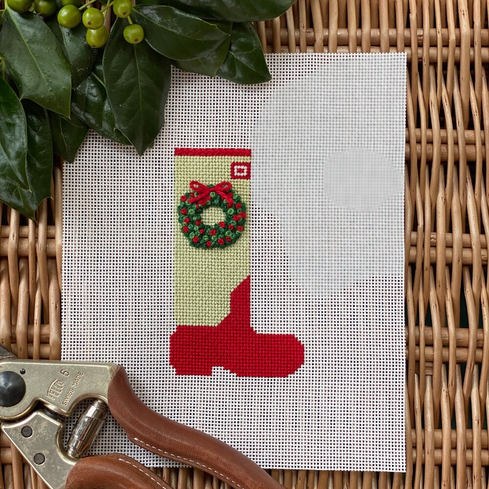 Holiday Wreath Wellie Canvas