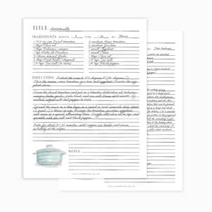 Recipe Binder Filler Pages